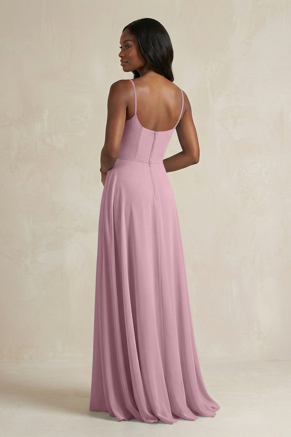A-Line Spaghetti Straps Chiffon Bridesmaid Dress in Vintage Mauve