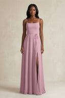 A-Line Spaghetti Straps Chiffon Bridesmaid Dress in Vintage Mauve | KISSBRIDAL