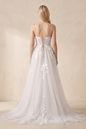 Ivory Lace Corset V - Neck A - Line Wedding Dress - KISS BRIDAL Wedding Dresses