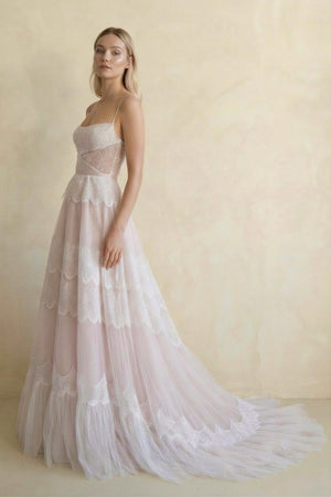 A Line Spaghetti Straps Lace Wedding Dress - SHE IS ME Wedding Dresses