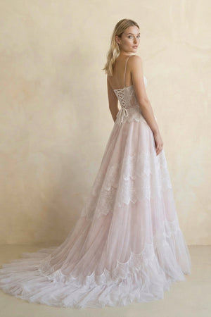 A Line Spaghetti Straps Lace Wedding Dress - KISS BRIDAL Wedding Dresses