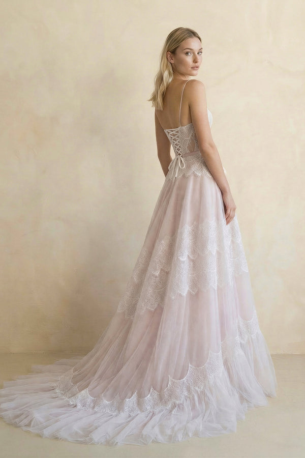 A Line Spaghetti Straps Lace Wedding Dress - KISS BRIDAL Wedding Dresses