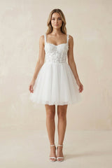 A Line Spaghetti Straps Tulle Wedding Dress With Appliques in White - KISS BRIDAL Wedding Dresses