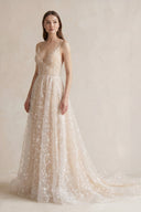 A Line Spaghetti Straps Wedding Dress in Champagne - KISS BRIDAL Wedding Dresses