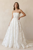 A - Line Strapless Floral Lace Wedding Dresses in Ivory - SHE IS ME Wedding Dresses
