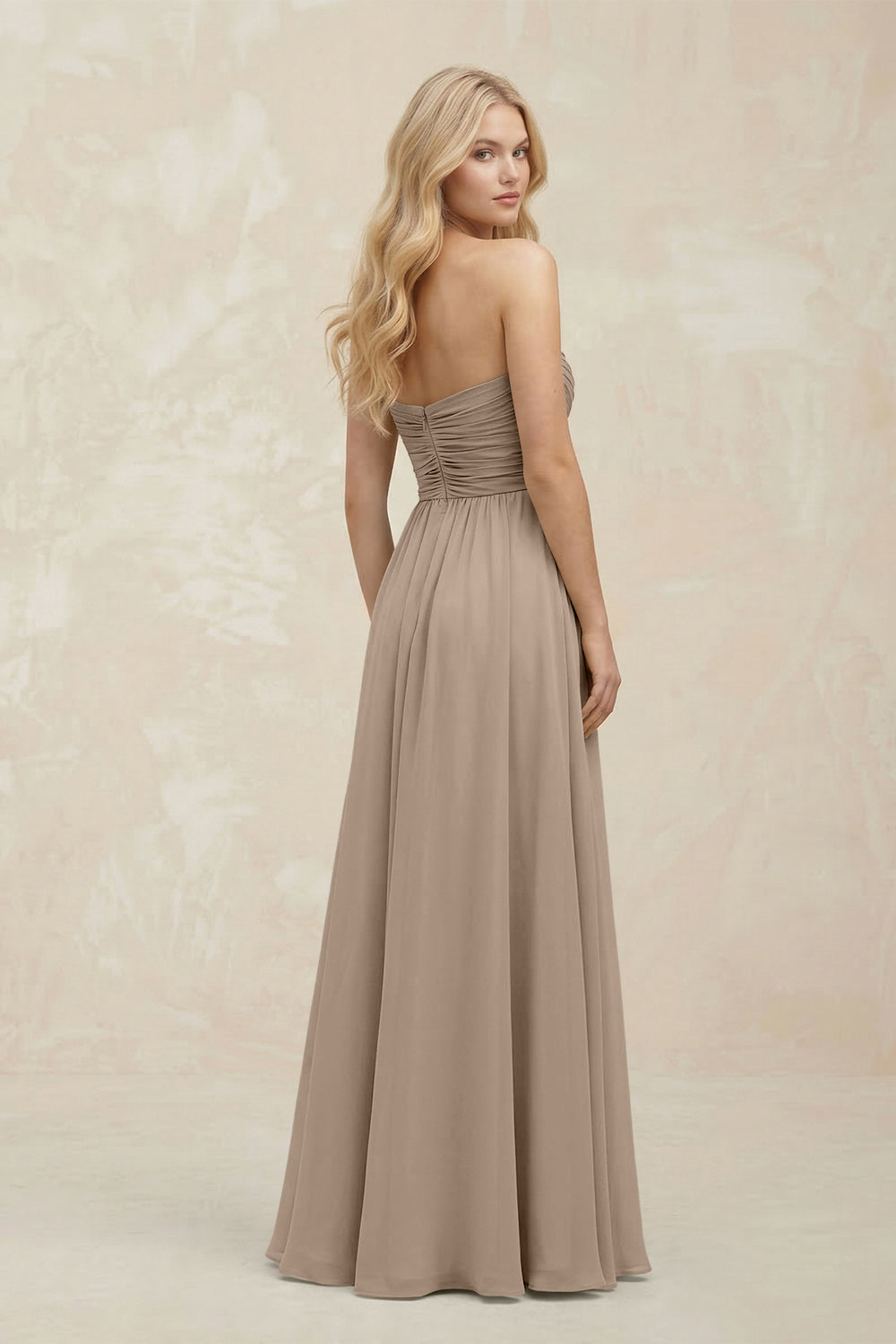 A-Line Sweetheart Pleated Chiffon Bridesmaid Dress in Almond