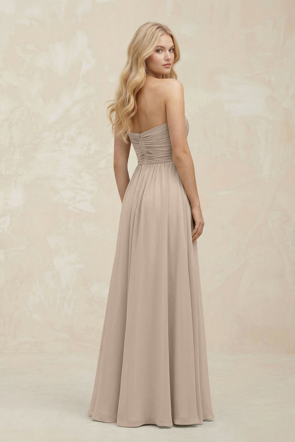 A - Line Sweetheart Pleated Chiffon Bridesmaid Dress in Almond - KISS BRIDAL Bridesmaid Dresses