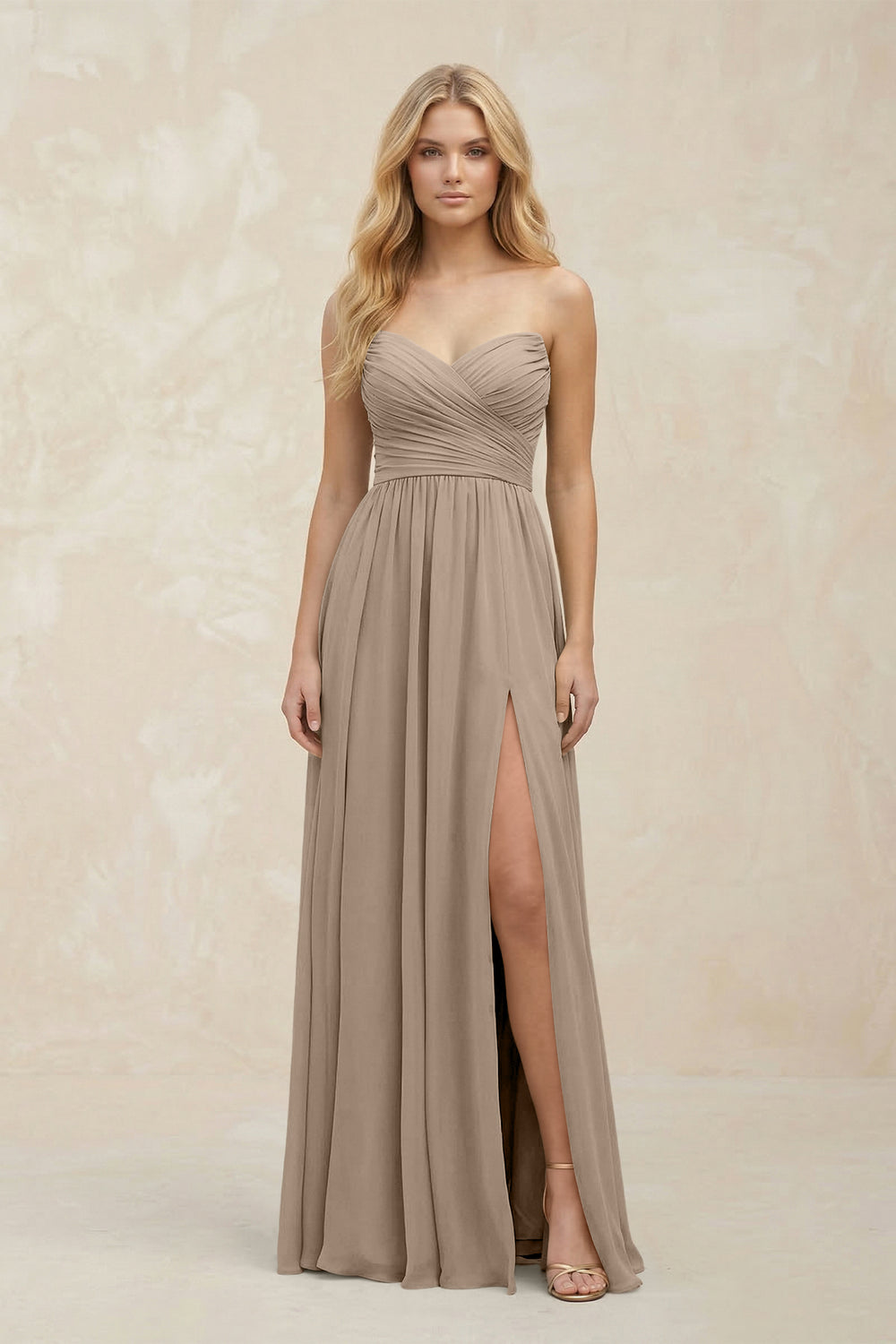 A-Line Sweetheart Pleated Chiffon Bridesmaid Dress in Almond
