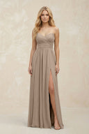 A-Line Sweetheart Pleated Chiffon Bridesmaid Dress in Almond | KISSBRIDAL