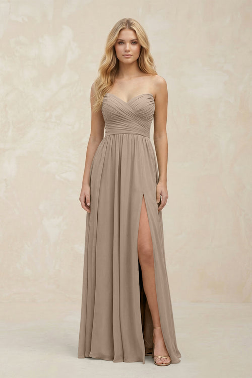 A-Line Sweetheart Pleated Chiffon Bridesmaid Dress in Almond | KISSBRIDAL