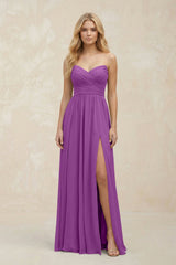 A - Line Sweetheart Pleated Chiffon Bridesmaid Dress in Amethyst - KISS BRIDAL Bridesmaid Dresses