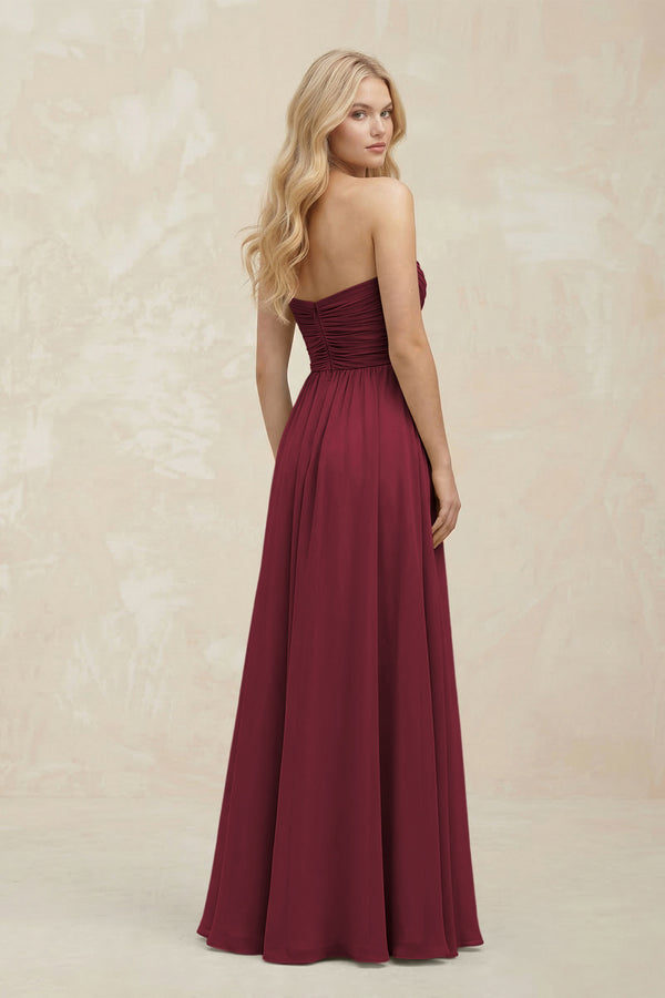 A-Line Sweetheart Pleated Chiffon Bridesmaid Dress in Berry (2) | KISSBRIDAL