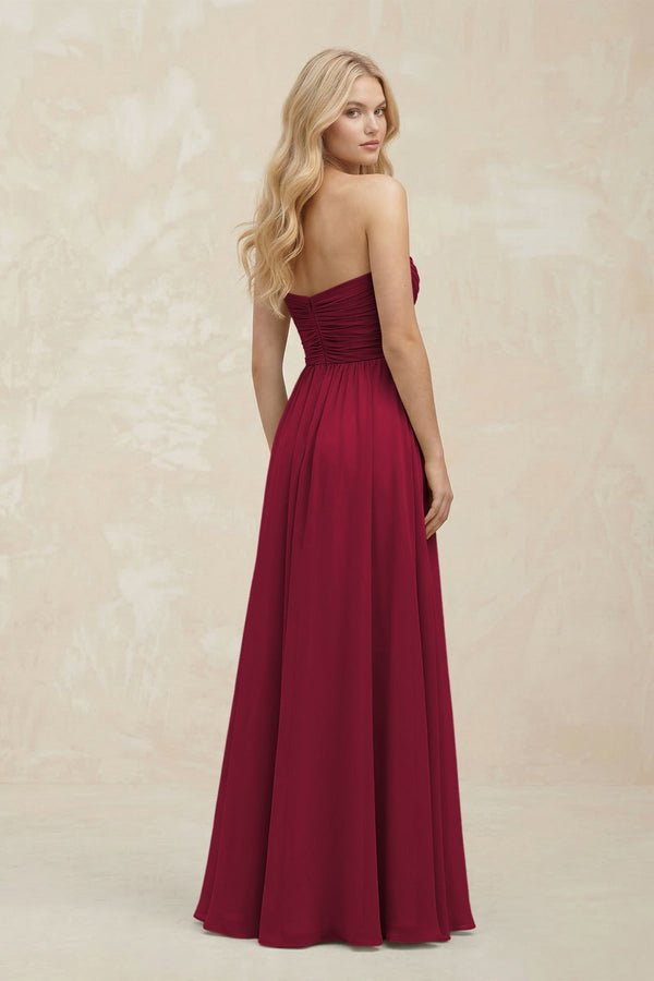 A - Line Sweetheart Pleated Chiffon Bridesmaid Dress in Berry - SHE IS ME Bridesmaid Dresses