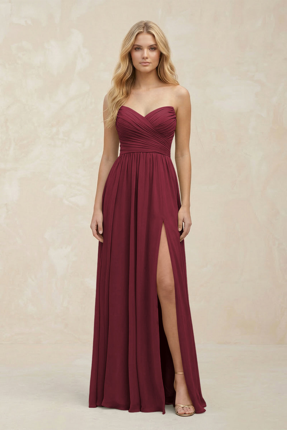 A-Line Sweetheart Pleated Chiffon Bridesmaid Dress in Berry