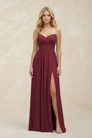 A-Line Sweetheart Pleated Chiffon Bridesmaid Dress in Berry | KISSBRIDAL