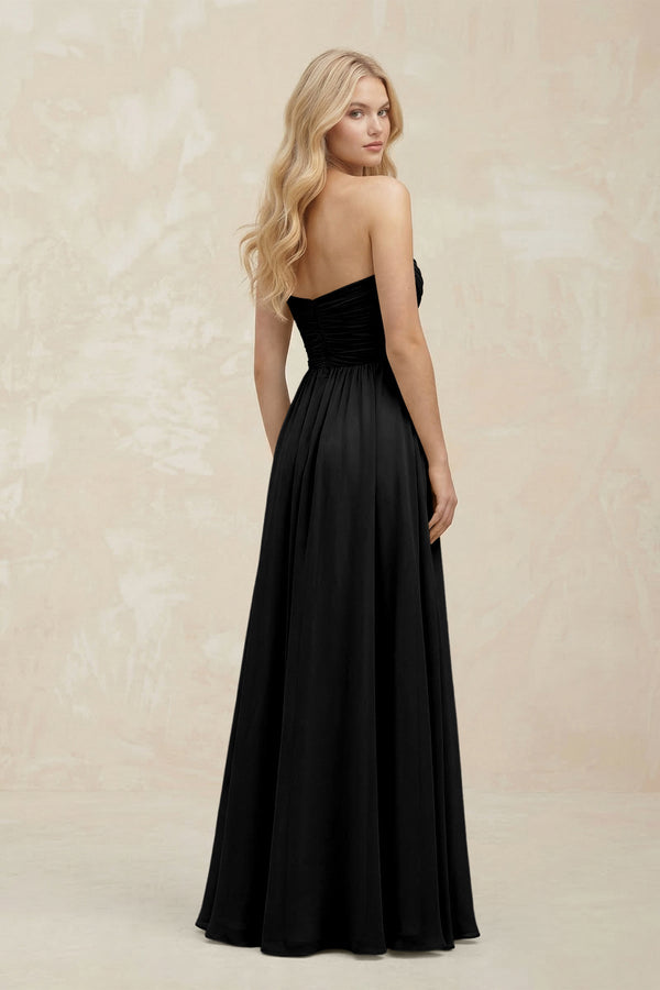 A - Line Sweetheart Pleated Chiffon Bridesmaid Dress in Black - SHE IS ME Bridesmaid Dresses