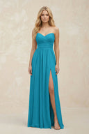 A - Line Sweetheart Pleated Chiffon Bridesmaid Dress in Blue Jay - SHE IS ME Bridesmaid Dresses