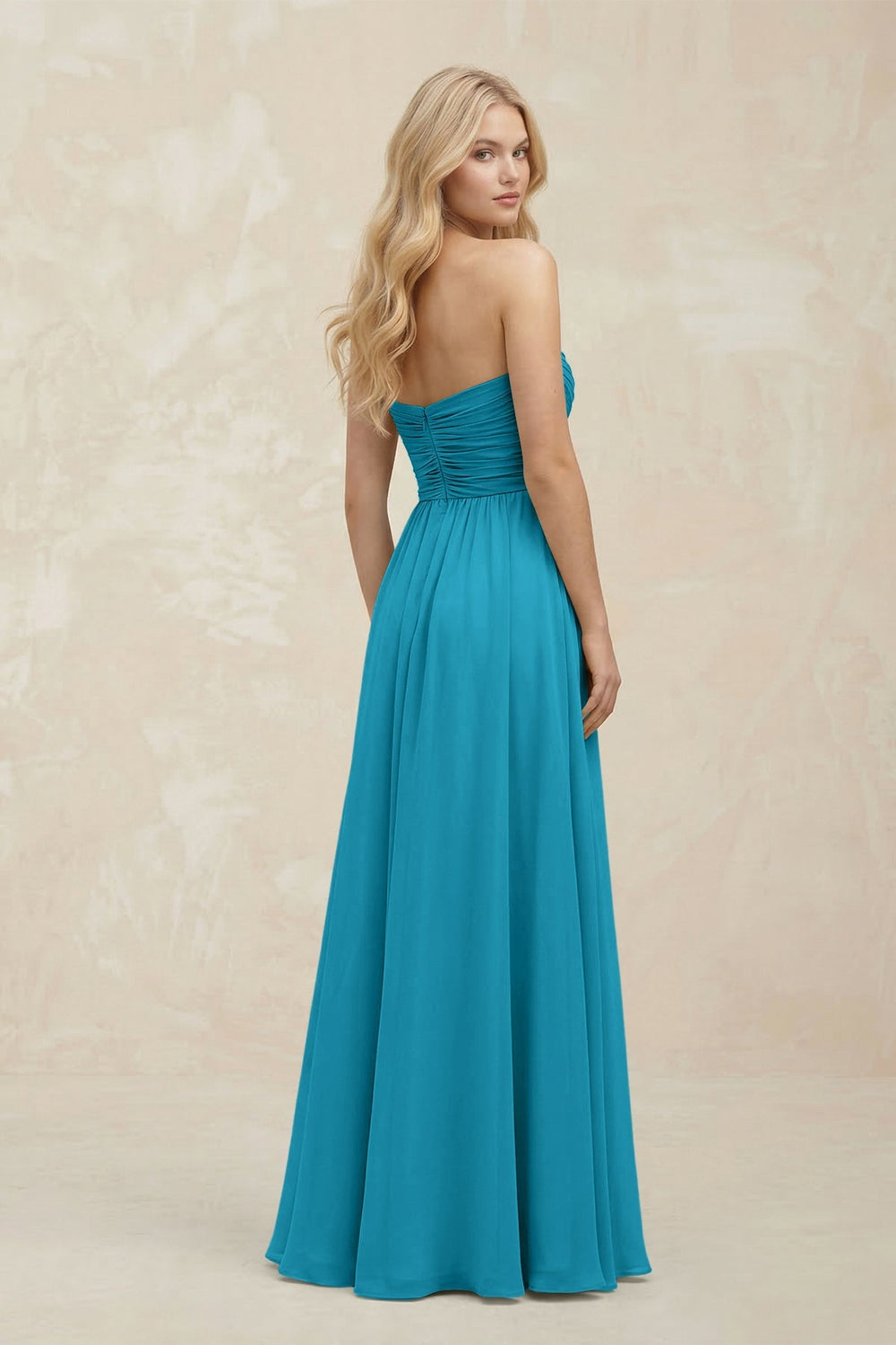 A - Line Sweetheart Pleated Chiffon Bridesmaid Dress in Blue Jay - KISS BRIDAL Bridesmaid Dresses