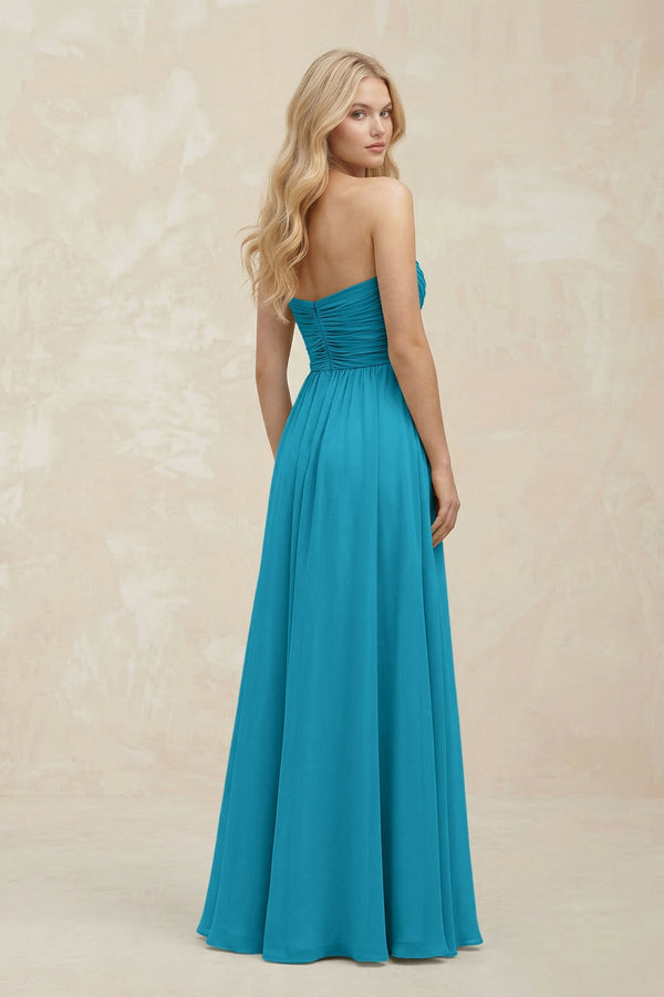 A - Line Sweetheart Pleated Chiffon Bridesmaid Dress in Blue Jay - SHE IS ME Bridesmaid Dresses