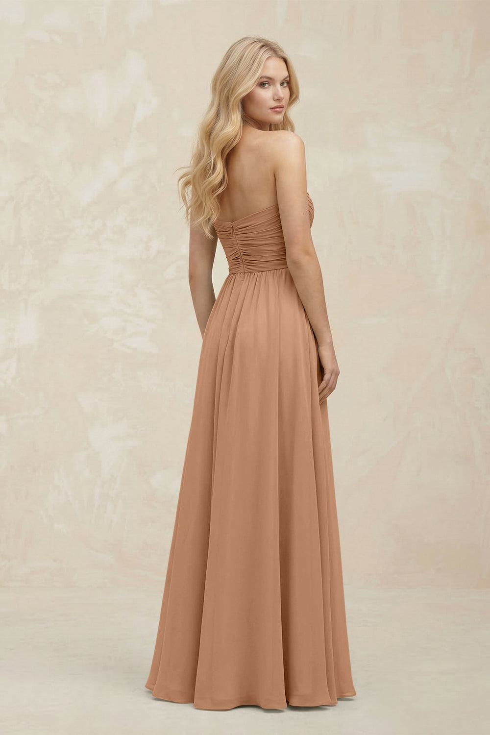 A - Line Sweetheart Pleated Chiffon Bridesmaid Dress in Bronzer - KISS BRIDAL Bridesmaid Dresses