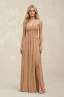 A - Line Sweetheart Pleated Chiffon Bridesmaid Dress in Bronzer - SHE IS ME Bridesmaid Dresses