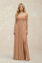 A - Line Sweetheart Pleated Chiffon Bridesmaid Dress in Bronzer - KISS BRIDAL Bridesmaid Dresses