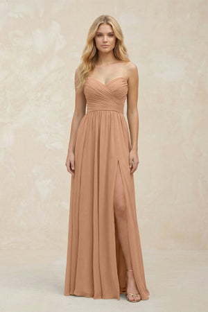 A - Line Sweetheart Pleated Chiffon Bridesmaid Dress in Bronzer - SHE IS ME Bridesmaid Dresses