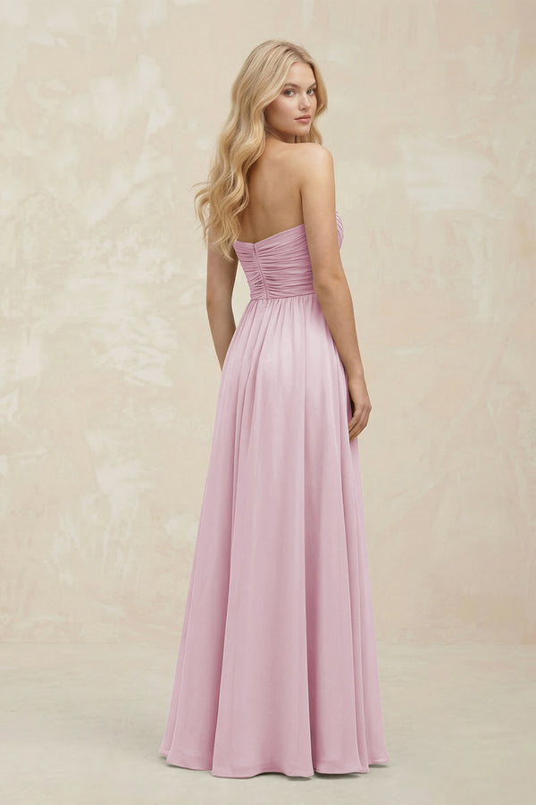 A-Line Sweetheart Pleated Chiffon Bridesmaid Dress in Candy Pink (2) | KISSBRIDAL