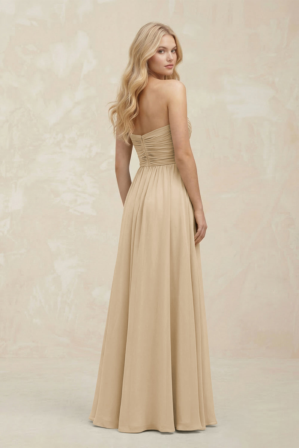 A-Line Sweetheart Pleated Chiffon Bridesmaid Dress in Champagne