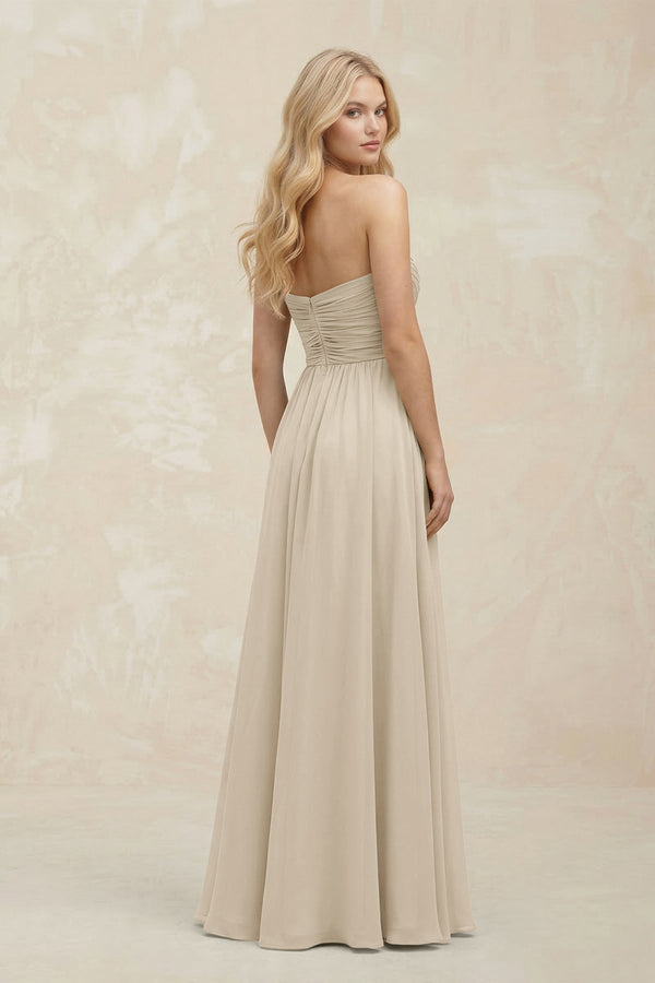 A - Line Sweetheart Pleated Chiffon Bridesmaid Dress in Champagne - SHE IS ME Bridesmaid Dresses