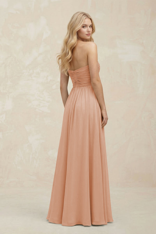 A - Line Sweetheart Pleated Chiffon Bridesmaid Dress in Champagne Rose - SHE IS ME Bridesmaid Dresses