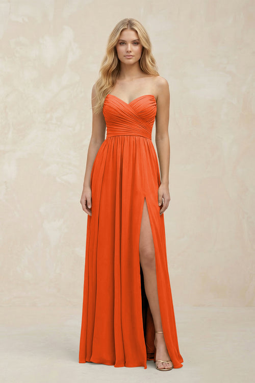 A-Line Sweetheart Pleated Chiffon Bridesmaid Dress in Cinnamon | KISSBRIDAL