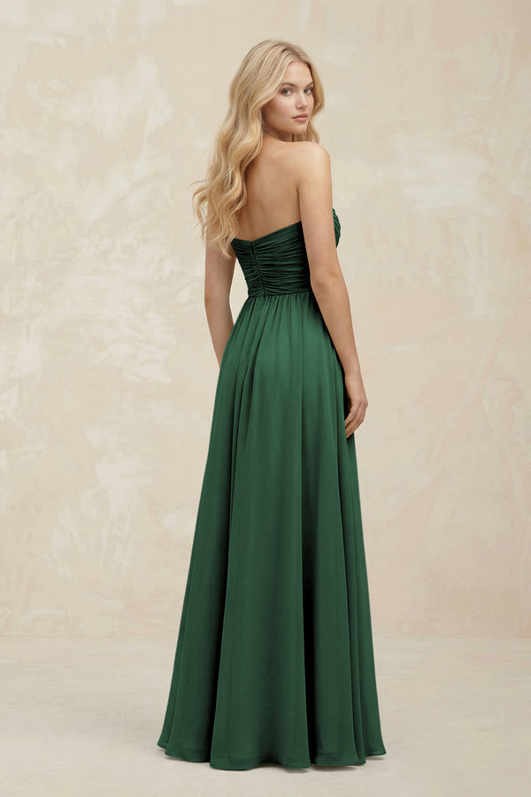 A-Line Sweetheart Pleated Chiffon Bridesmaid Dress in Dark Green (2) | KISSBRIDAL