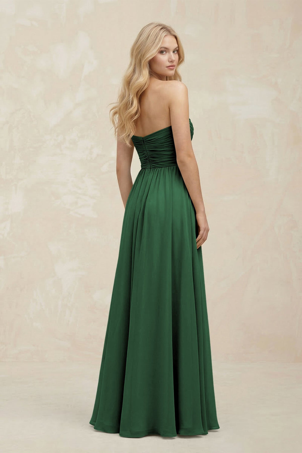 A - Line Sweetheart Pleated Chiffon Bridesmaid Dress in Dark Green - KISS BRIDAL Bridesmaid Dresses