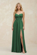 A - Line Sweetheart Pleated Chiffon Bridesmaid Dress in Dark Green - SHE IS ME Bridesmaid Dresses