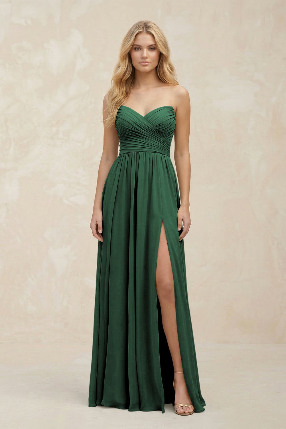 A-Line Sweetheart Pleated Chiffon Bridesmaid Dress in Dark Green