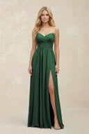 A-Line Sweetheart Pleated Chiffon Bridesmaid Dress in Dark Green | KISSBRIDAL