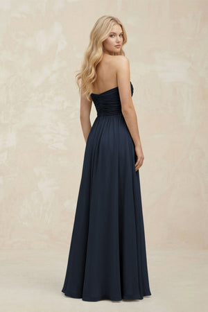 A - Line Sweetheart Pleated Chiffon Bridesmaid Dress in Dark Navy - SHE IS ME Bridesmaid Dresses