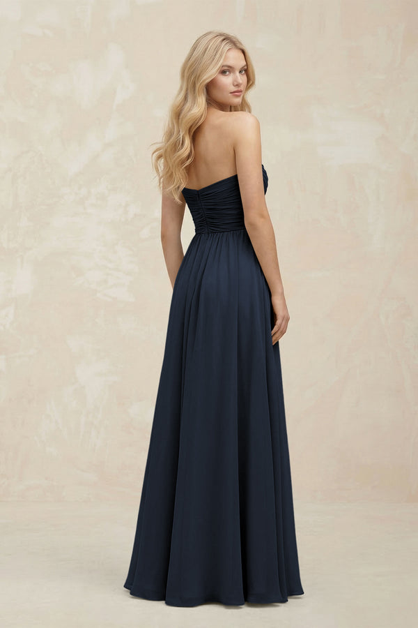 A - Line Sweetheart Pleated Chiffon Bridesmaid Dress in Dark Navy - SHE IS ME Bridesmaid Dresses