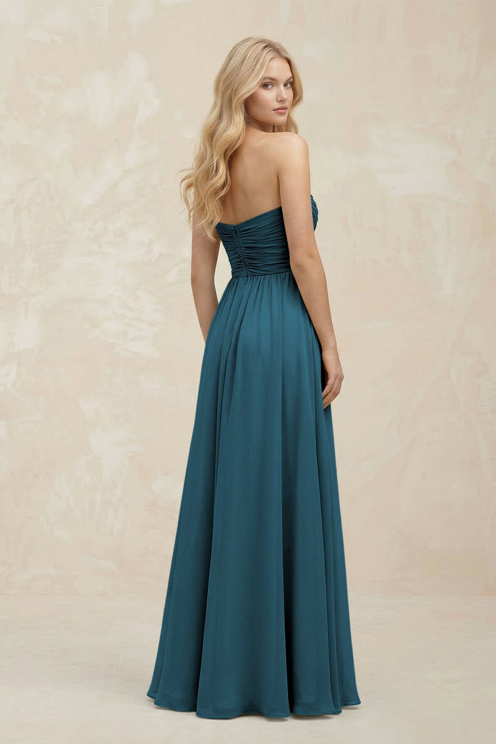 A - Line Sweetheart Pleated Chiffon Bridesmaid Dress in Dark Teal - KISS BRIDAL Bridesmaid Dresses