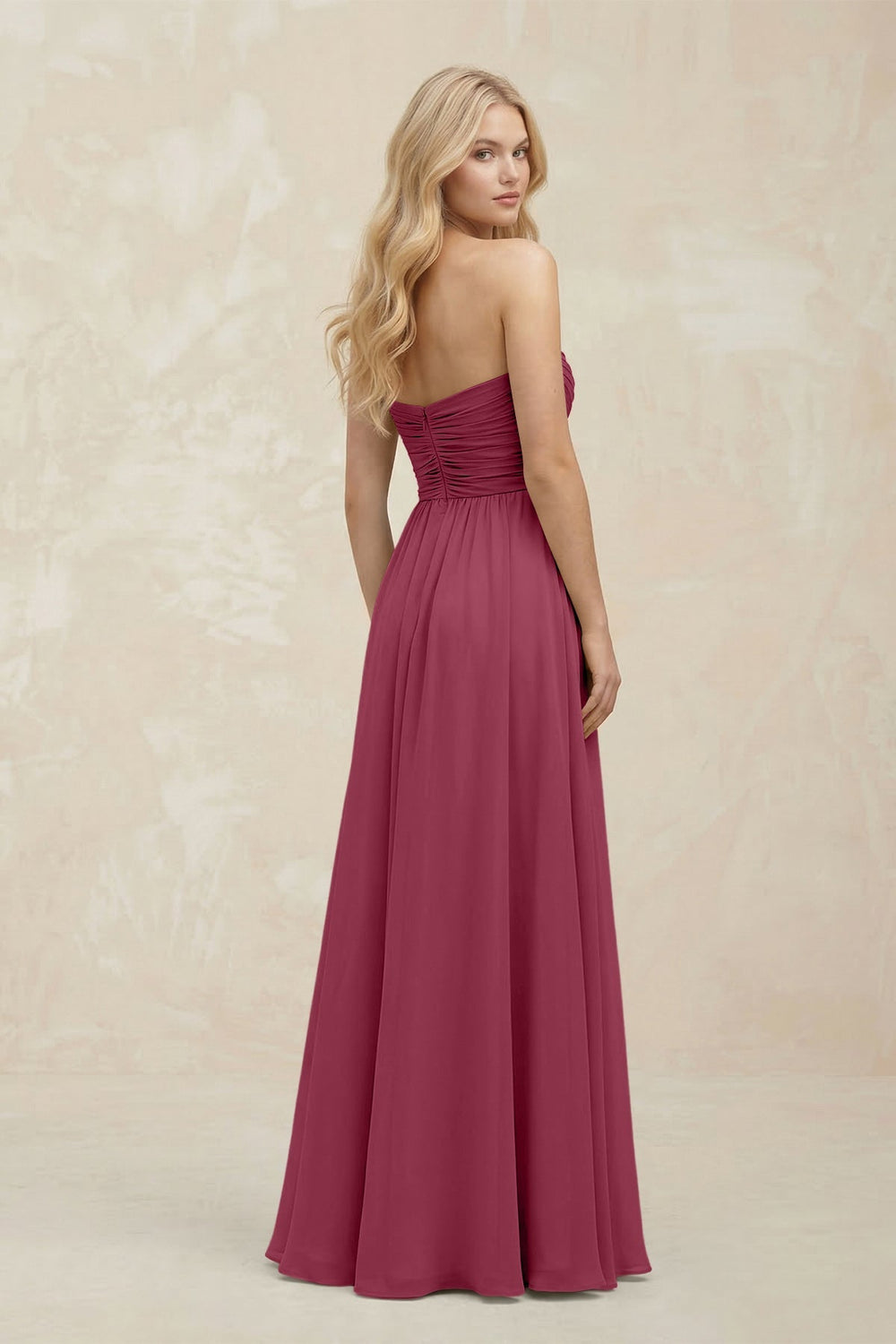 A - Line Sweetheart Pleated Chiffon Bridesmaid Dress in Desert Rose - KISS BRIDAL Bridesmaid Dresses
