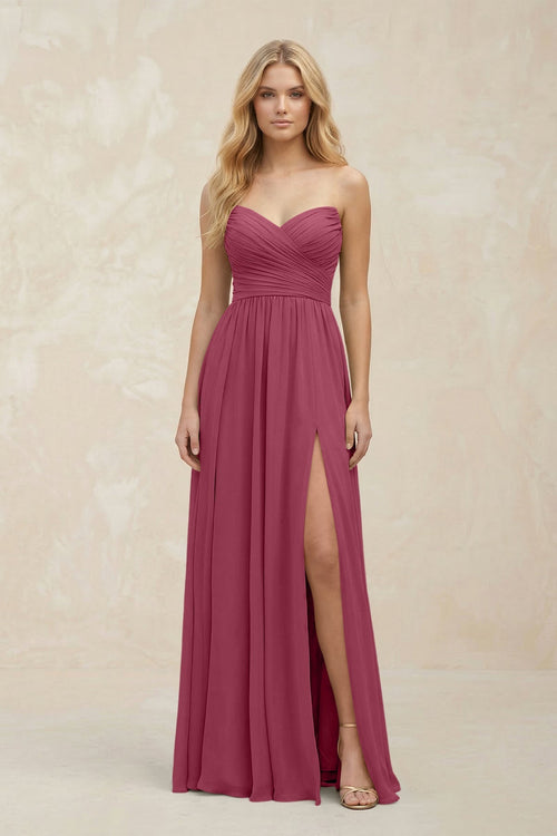 A - Line Sweetheart Pleated Chiffon Bridesmaid Dress in Desert Rose - SHE IS ME Bridesmaid Dresses