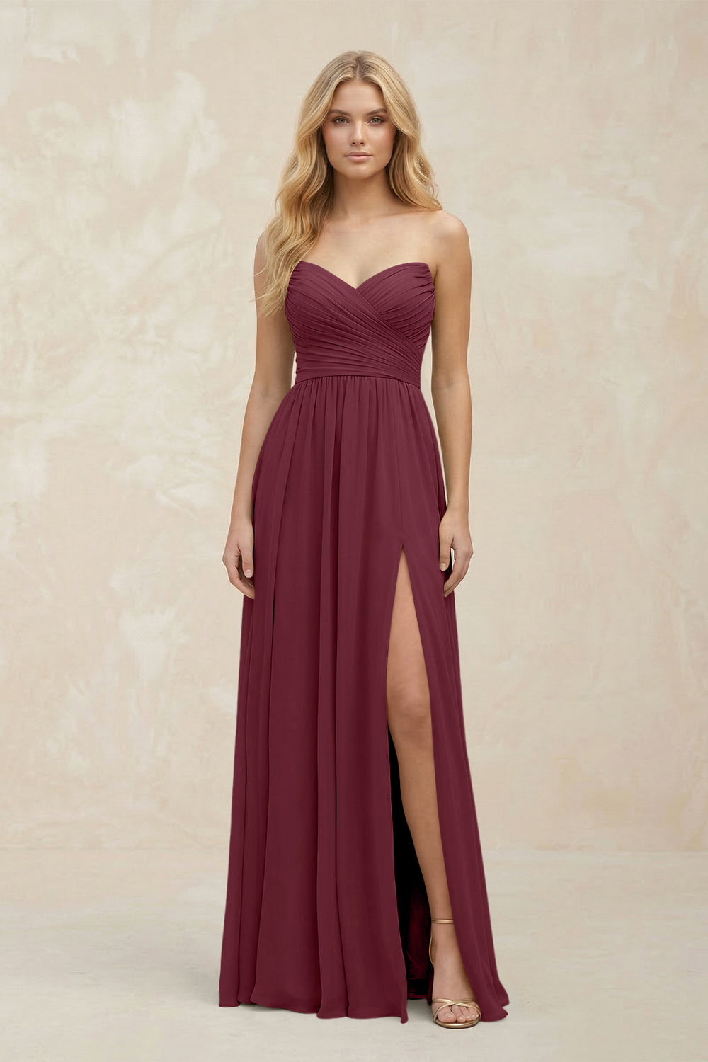 A-Line Sweetheart Pleated Chiffon Bridesmaid Dress in Desert Rose