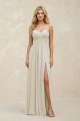 A - Line Sweetheart Pleated Chiffon Bridesmaid Dress in Dove Gray - KISS BRIDAL Bridesmaid Dresses