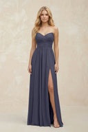 A - Line Sweetheart Pleated Chiffon Bridesmaid Dress in Dusk Blue - SHE IS ME Bridesmaid Dresses