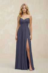 A - Line Sweetheart Pleated Chiffon Bridesmaid Dress in Dusk Blue - KISS BRIDAL Bridesmaid Dresses