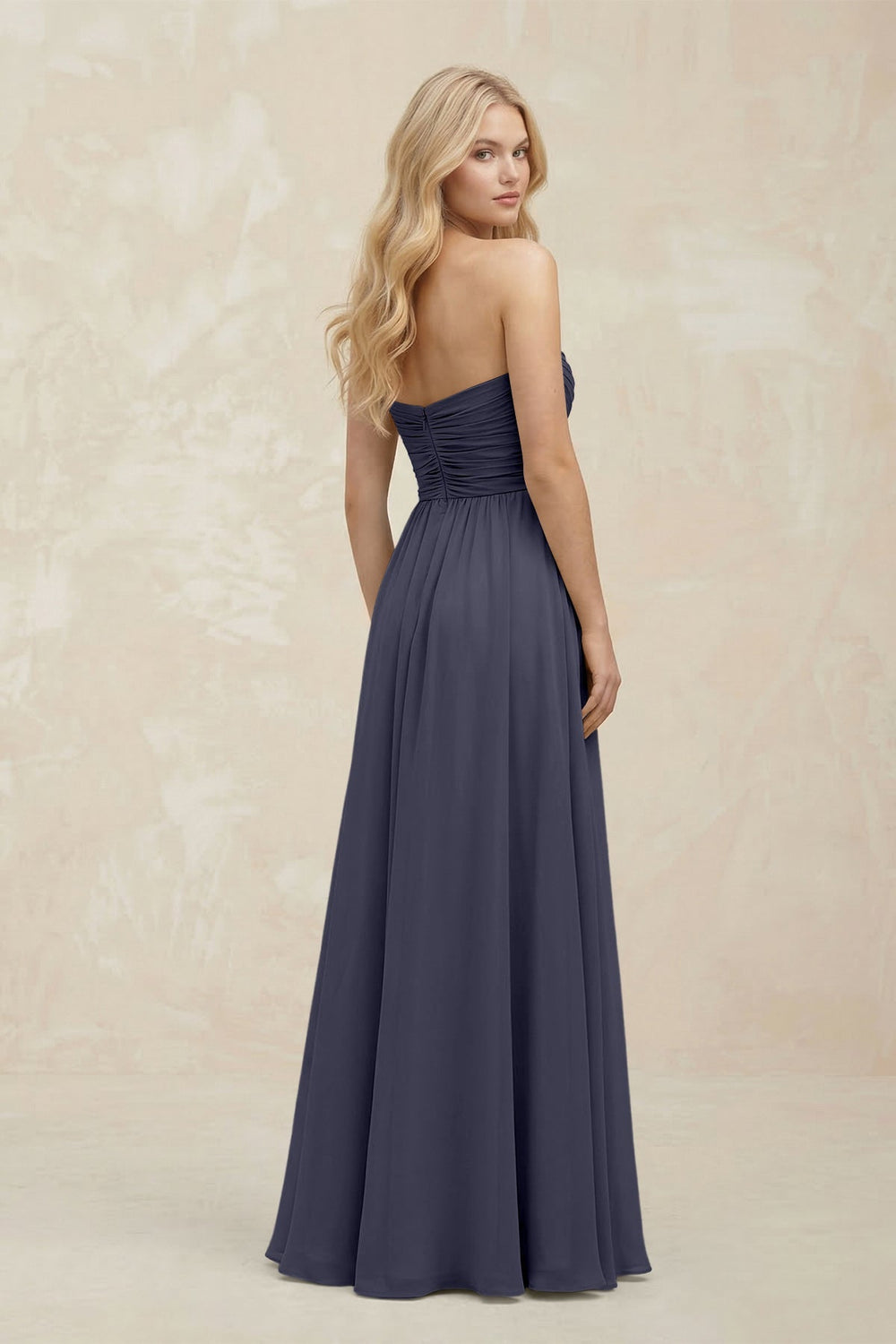 A - Line Sweetheart Pleated Chiffon Bridesmaid Dress in Dusk Blue - KISS BRIDAL Bridesmaid Dresses
