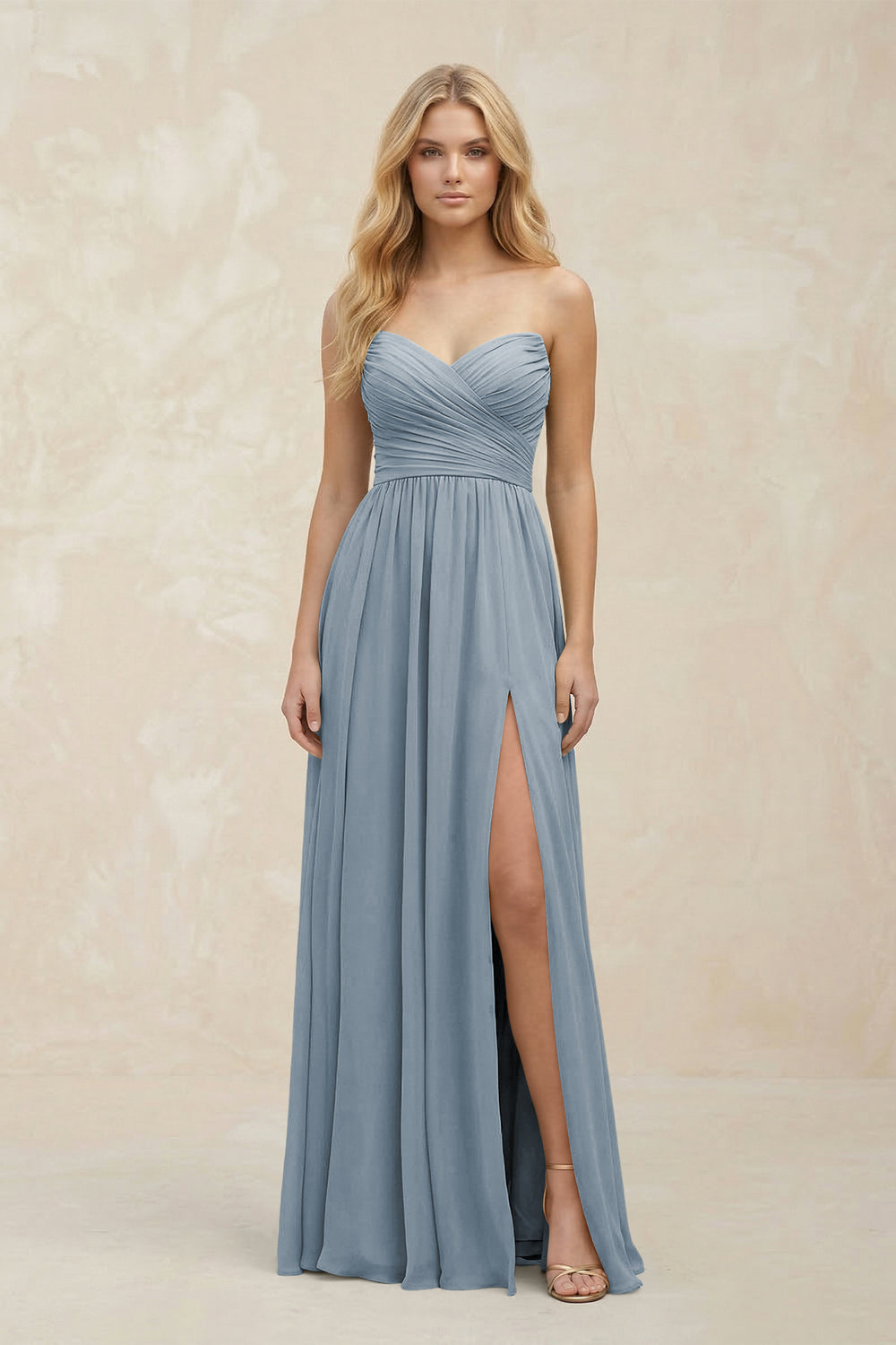 A-Line Sweetheart Pleated Chiffon Bridesmaid Dress in Dusty Blue