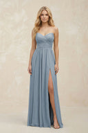A-Line Sweetheart Pleated Chiffon Bridesmaid Dress in Dusty Blue | KISSBRIDAL