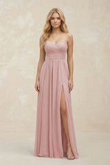 A - Line Sweetheart Pleated Chiffon Bridesmaid Dress in Dusty Rose - KISS BRIDAL Bridesmaid Dresses